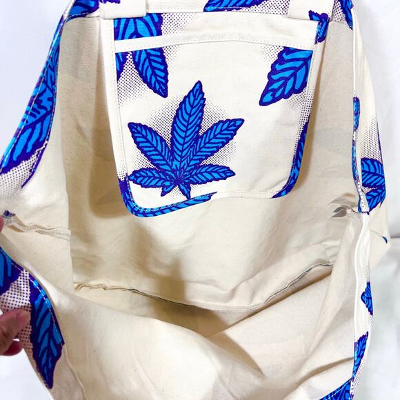 Vans OG Sweet Leaf Tote Bag Large Beige Blue Reusable Shopping Cotton Canvas New - Picture 4 of 9